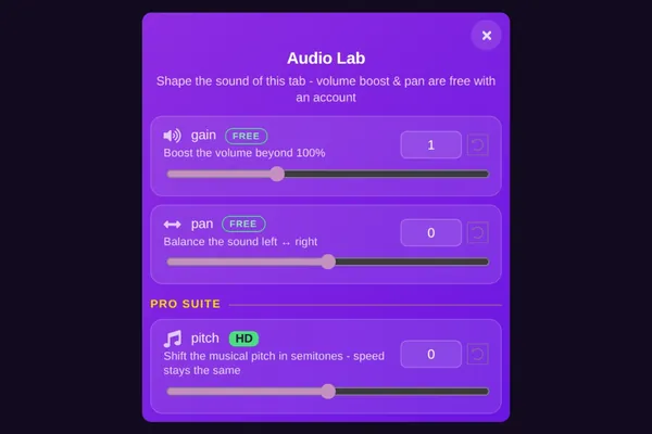 The 432Hz browser extension's Audio Lab panel open over a music site in Chrome